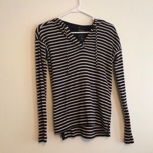 Gap Hooded Waffle Striped Long Sleeve Shirt Navy